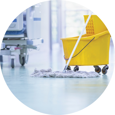 an image of floor cleaning mop and bucket in a hospital