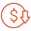 low cost icon - dollar sign with arrow pointing downwards