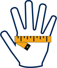 hand with measuring tape around icon