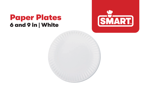 A boxed image with paper plate and smart logo on it