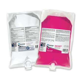 refill soap bags in clear and pink for KleenLine Essentials dispensers