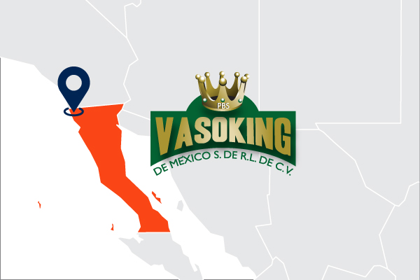 US and Mexico map showing Vasoking location in Tijuana, Mexico with Vasoking logo